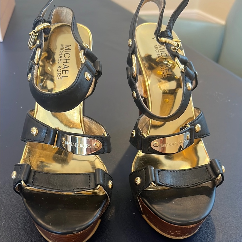 Michael Kors Black and Gold Women's Sandals